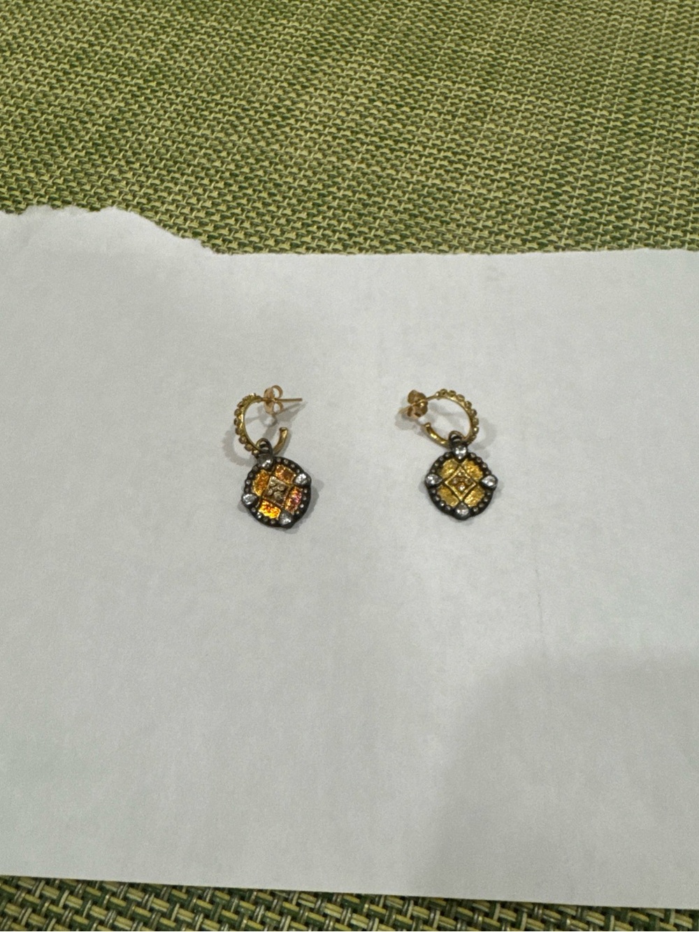 Armenta Shield Drop Earrings. Champagne Diamonds in 18k Gold